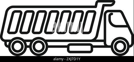Simple line art icon of a dump truck carrying cargo, viewed from the side Stock Vector