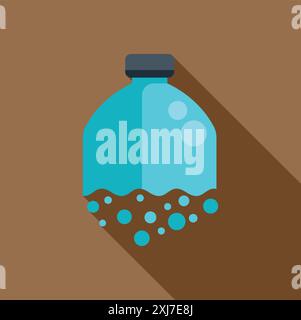 Blue plastic bottle polluting the soil with toxic waste, flat design concept illustration with long shadow Stock Vector