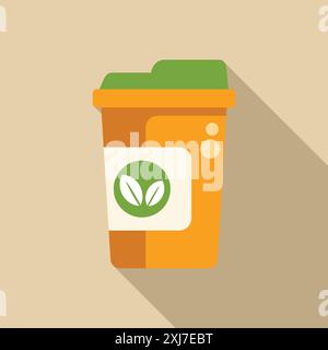 Disposable coffee cup with a green leaves logo, representing an organic and eco friendly product Stock Vector
