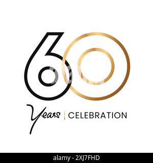 60 years Celebration minimalist line Gold logo abstract Design. Anniversary luxury style. Vector number for icon, label, insigna, seal, tag, sign Stock Vector