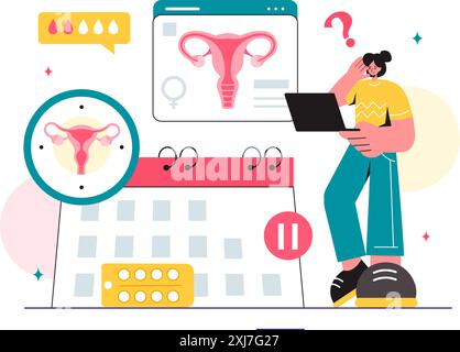 HRT or Hormone Replacement Therapy Acronym Vector Illustration with Treatment and Hormone Medication in a Healthcare Flat Cartoon Background Stock Vector