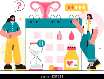 HRT or Hormone Replacement Therapy Acronym Vector Illustration with Treatment and Hormone Medication in a Healthcare Flat Cartoon Background Stock Vector