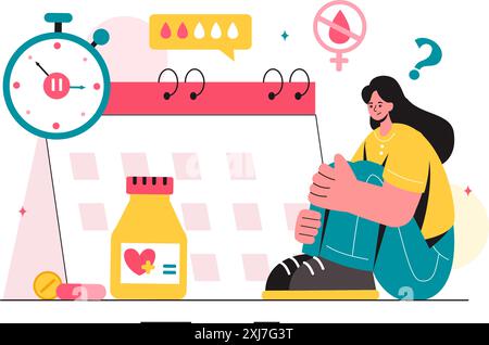 HRT or Hormone Replacement Therapy Acronym Vector Illustration with Treatment and Hormone Medication in a Healthcare Flat Cartoon Background Stock Vector