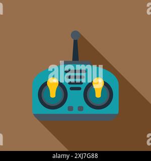 Remote control with antenna for controlling toys and games, featuring a flat design style with a long shadow Stock Vector