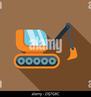 Orange excavator digging with its arm down on a brown background Stock Vector