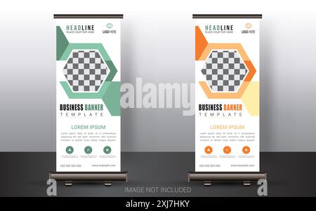 Business Agency Roll-Up Design. Product sale poster. Banner Template. Company presentation and brochure. Stock Vector