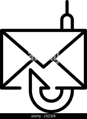 Letter and fishing hook. Phishing email alert. Internet security. Pixel perfect, editable stroke vector icon Stock Vector