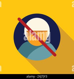 Abstract graphic representing a user profile picture being crossed out by a red line, symbolizing an account ban or suspension Stock Vector