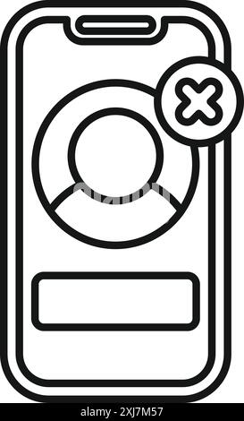 Smartphone showing user account being deleted from social media platform Stock Vector