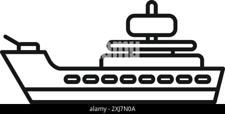 Simple line icon of a military warship sailing on the ocean Stock Vector
