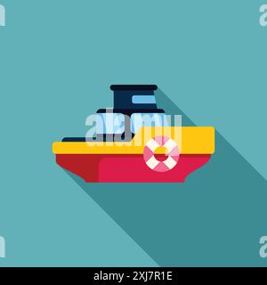 Minimalist illustration of a small passenger boat sailing on turquoise water, perfect for travel and tourism related projects Stock Vector