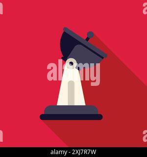 Satellite dish receiving and transmitting data with long shadow on red background Stock Vector