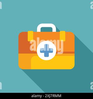 First aid kit closed, showing a white cross symbol for healthcare, in a flat design with long shadow Stock Vector