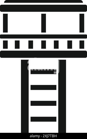 Wooden watchtower with ladder standing strong in black and white minimalist style Stock Vector