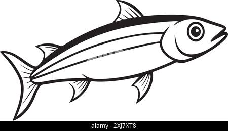 Anchovy fish silhouette isolated on white, animal anchovy natural logo vector icon silhouette Stock Vector