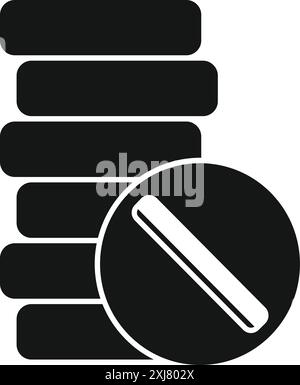 Black and white icon of a stop sign blocking access to a stack of database servers Stock Vector