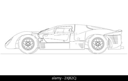 Maranello, Modena, Italy, year 1967 - Ferrari 330 P4 vintage sport car, World Sportscar Championship 1967, silhouette outlined draving, illustration Stock Photo