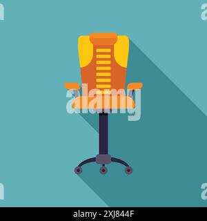 Modern office chair with wheels standing in room in flat style with long shadow Stock Vector