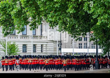 London, UK. 16 Jul 2024. The British Army's ‘Military Musical Spectacular', a summer celebration over three nights on Horse Guards Parade, London, on 16th, 17th and 18th July 2024. A live outdoor performance showcasing some of the most talented military musicians in the British Army. It features the Massed Bands of The Household Division, Massed Pipes and Drums, Mounted State Trumpeters, and the Guns and Horses of the King's Troop Royal Horse Artillery is coming to next week. It includes a moment of reflection to commemorate the 80th anniversary of the D-Day landings. Credit: Guy Bell/Alamy Li Stock Photo