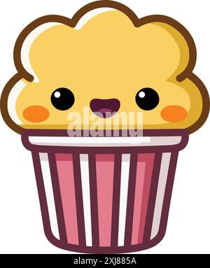 Happy popcorn bucket character in a kawaii style Stock Vector