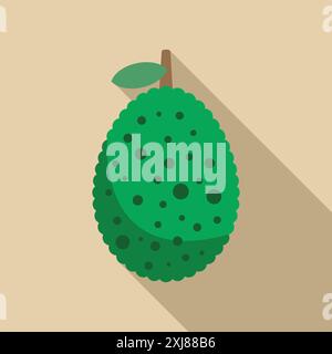 Green jackfruit is casting a shadow on a light brown background Stock Vector