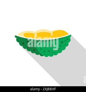 Ripe durian fruit open showing its inside in flat design with long shadow Stock Vector