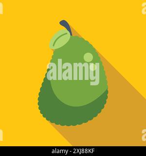 Green jackfruit is laying on a yellow background and showing a long shadow Stock Vector