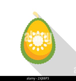 Jackfruit cut in half showing its seeds and rind in flat design with long shadow Stock Vector
