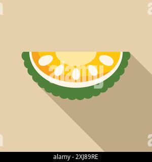 Half jackfruit icon in flat style with long shadow on a beige background Stock Vector