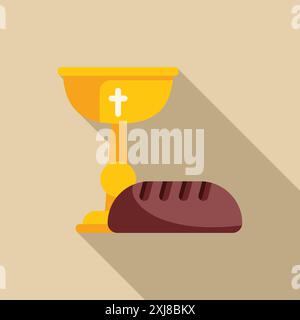 Illustration of a golden chalice and bread representing the christian ceremony of communion Stock Vector