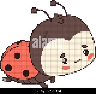 Cute Ladybug. Funny pixelation insect character. Vector illustration. Design and decor pixel-art Stock Vector