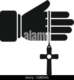 Silhouette of a priest hand holding a rosary with a cross, religious symbol Stock Vector