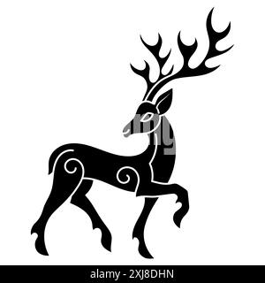 Vintage retro illustration. Deer drawn in the ancient Celtic Scandinavian style Stock Vector