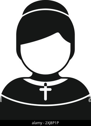 Black silhouette of a young nun wearing a cassock with a cross necklace, perfect for religious projects Stock Vector