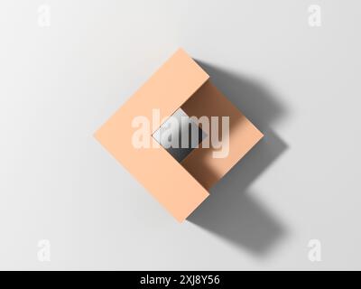 Abstract geometric object with soft shadow is on white background, top view. Hexabit. 3d rendering illustration Stock Photo
