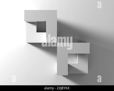 Abstract geometric installation with cubical shapes over white wall background. 3d rendering illustration Stock Photo
