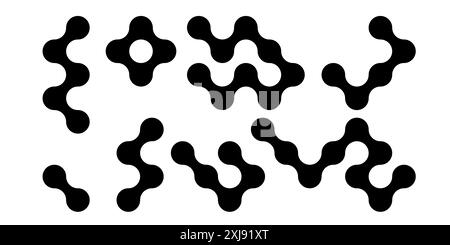 Meta balls collection. Connected morph dots. Liquid blobs fluid set. Rounded design elements for logo, icon, tag, emblem, poster. Stock Vector