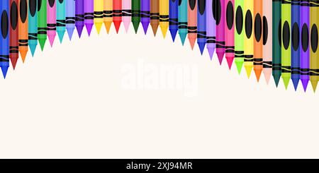 Colorful wax crayon frame illustration. Education School Supply - Black, Indigo, Blue, Turquoise, Teal, Green, Yellow, Orange, Red, Pink, Purple Stock Vector
