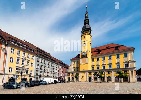 The Bautzen town hall from 1752 is located on the market square in the middle of the old city. Bautzen (Upper Sorbian Budyšin), Saxony, Germany. Built Stock Photo