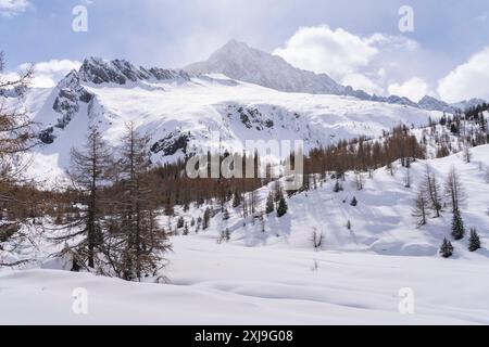 Hiking in Adamello park in Winter season, Vallecamonica, Brescia province, Lombardy district, Italy, Europe Copyright: MichelexRossetti 1299-177 Stock Photo