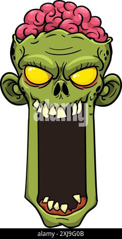 Cartoon green zombie skull reaper design with scary face expression. Halloween vector isolated Stock Vector