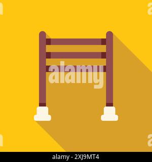 Simple flat icon of a wooden barrier for equestrian show jumping competition on a yellow background with a long shadow Stock Vector