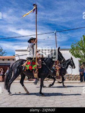 Two female gauchos in traditional dress in Cachi, Argentina. A female ...
