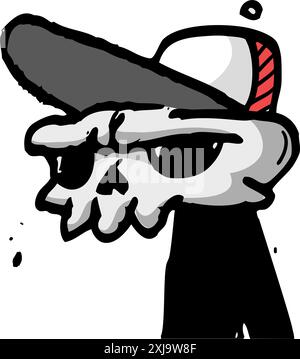 Grim reaper illustration. Cartoon Halloween funny skull isolated on white background. Great for icon or tattoo Stock Vector