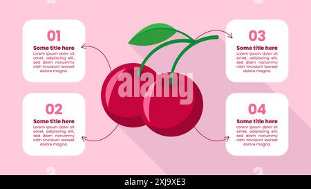 Infographic template with 4 options or steps. Cherry. Can be used for workflow layout, diagram, banner, webdesign. Vector illustration Stock Vector