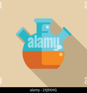 Round bottom flask containing orange liquid is being used for a scientific experiment in a laboratory Stock Vector