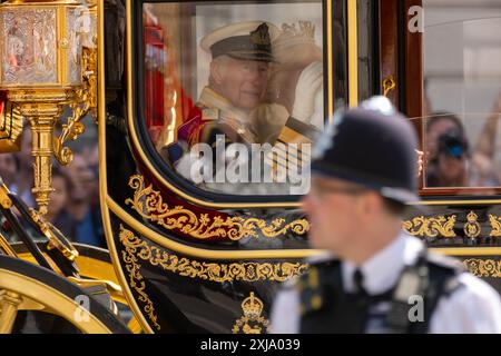 London, UK. 17th July, 2024. State Opening of Parliament; Sovereign's Procession in Whitehall with HM King Charles III Credit: Ian Davidson/Alamy Live News Stock Photo