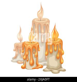 Vector illustration of festive candle composition on white background. Spa and aromatherapy. Religious wax candles. Holiday decorations. Stock Vector
