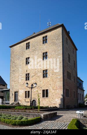 Europe, Luxembourg, Mersch, Mersch Castle (Château de Mersch) showing the Central Tower or Keep Stock Photo