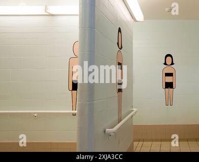 Entrance to men's and women's changing rooms at recreation centre. Stock Photo